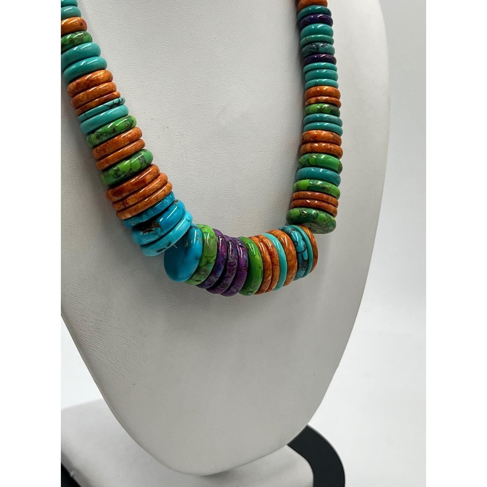 JAY KING DTR Vintage Sterling Silver Colorful Royston Turquoise Heishi Necklace - Picture 8 of 14